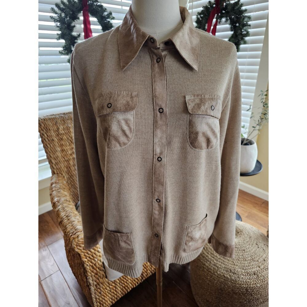 Freya Wool Blend Collared Cardigan Sweater Women's Size M Bohemian Snaps‎